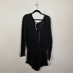 Free People Grey Gauze Henley Romper